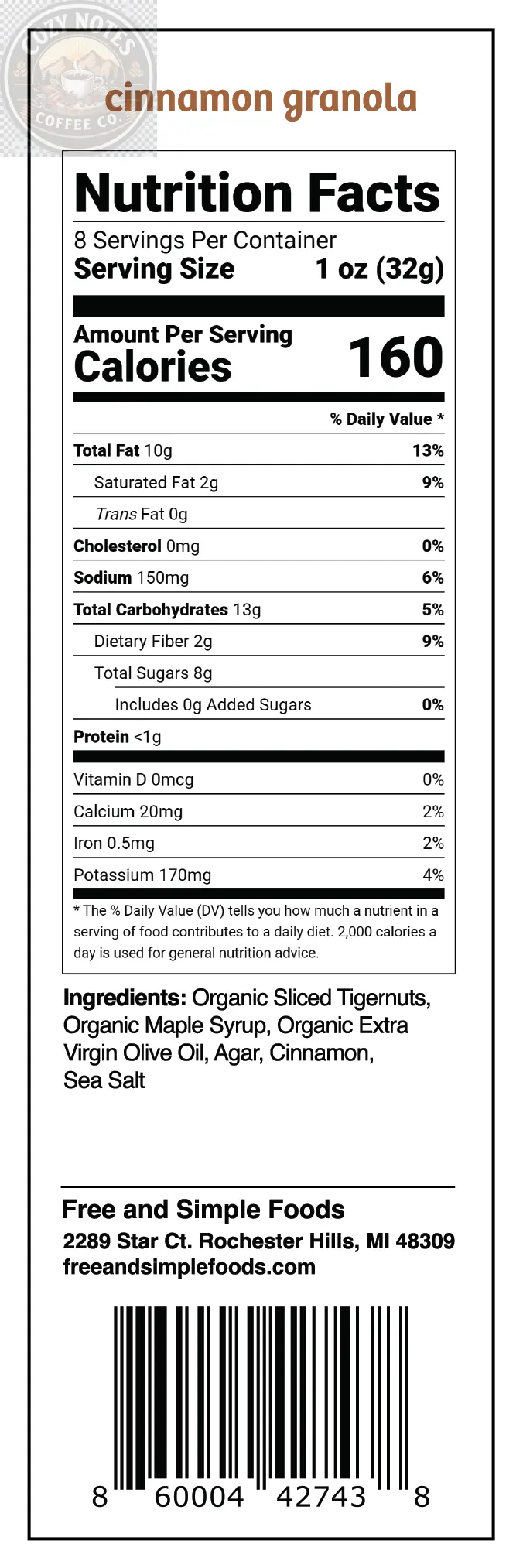Cinnamon Granola Free and Simple Foods