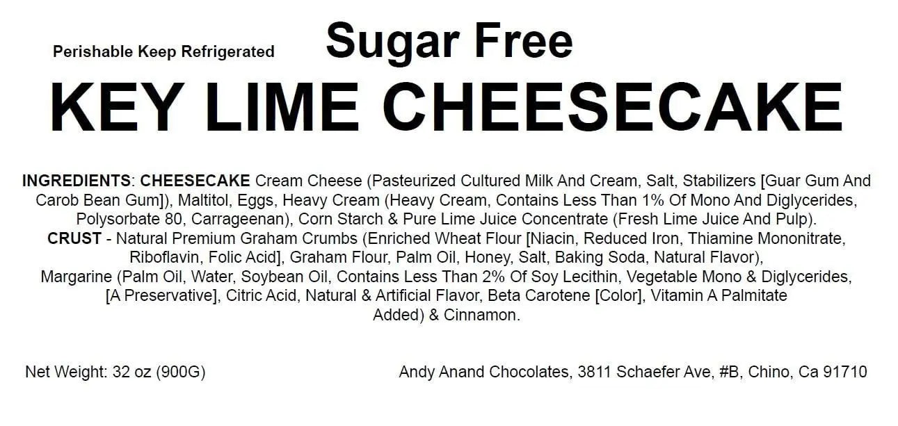 Andy Anand Sugar-Free Key Lime Cheesecake, 9-Inch, 2 lb – No Sugar Added, Diabetic-Friendly, Real California Cream Cheese, Holiday Gift Box Andyanand