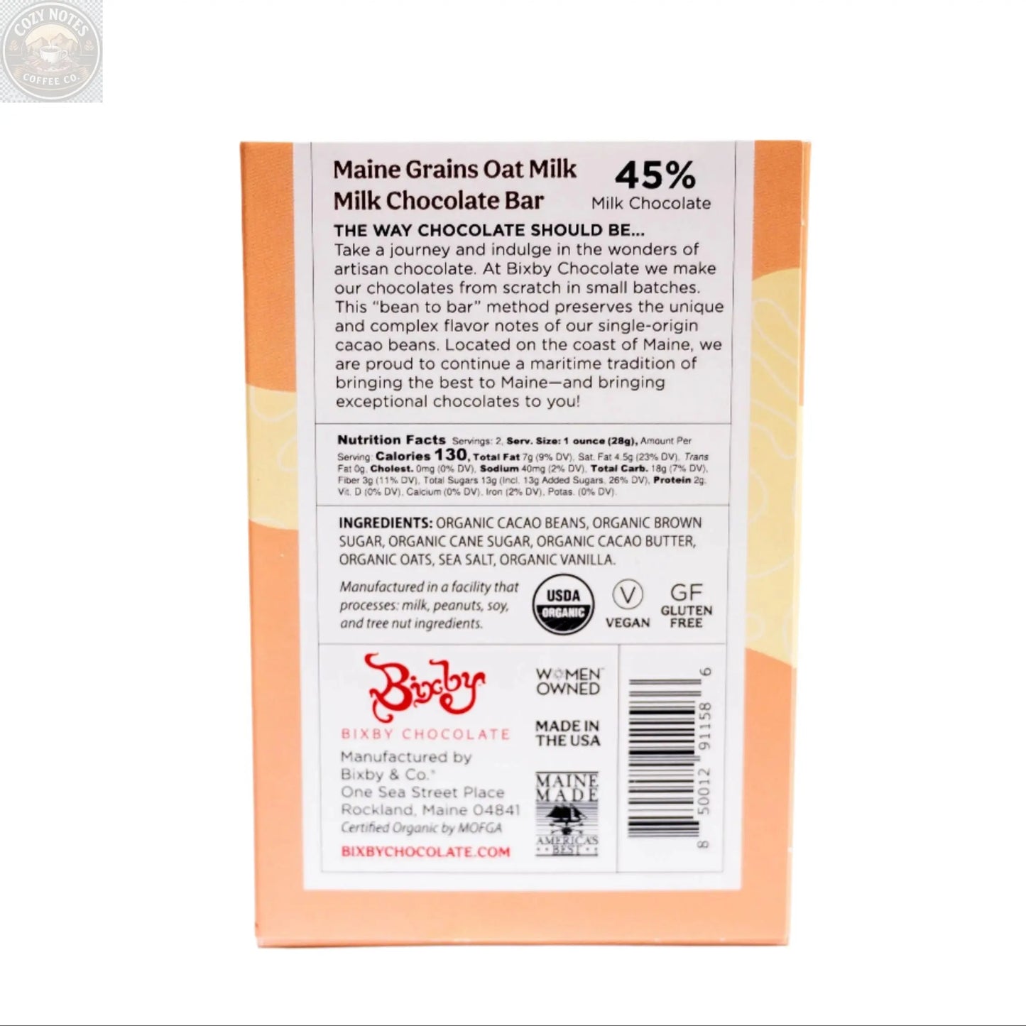 Organic Maine Grains Oat Milk Chocolate Bar (Vegan)