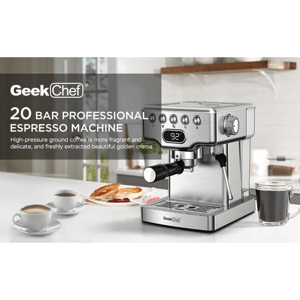 Stainless Steel 20 Bar Espresso Machine with Milk Frother - Cozy Notes Coffee Co