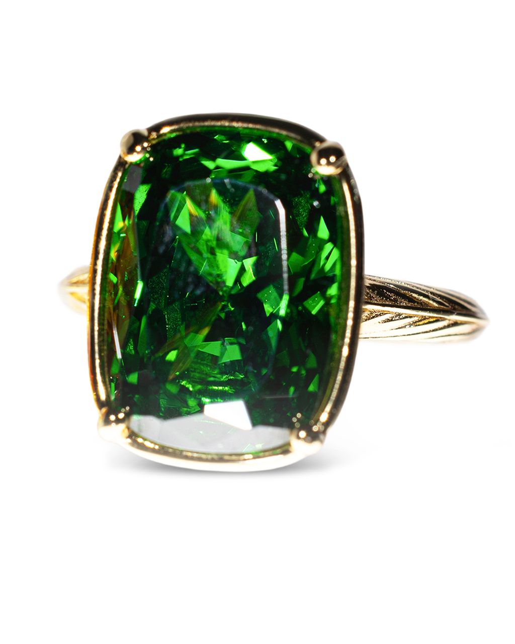 Sterling Silver Elongated Cushion Emerald CZ Cocktail Ring - Cozy Notes Coffee Co