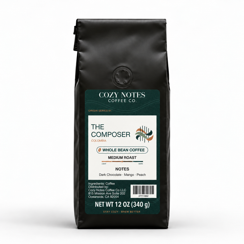 The Composer — corrected current packaging, whole bean coffee, 12 oz.