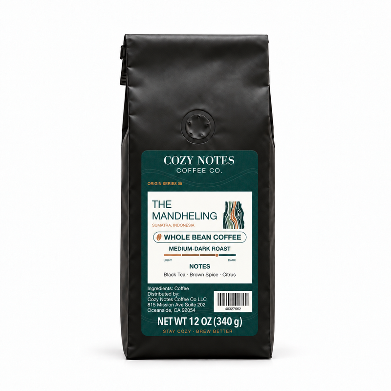 The Mandheling — corrected current packaging, whole bean coffee, 12 oz.