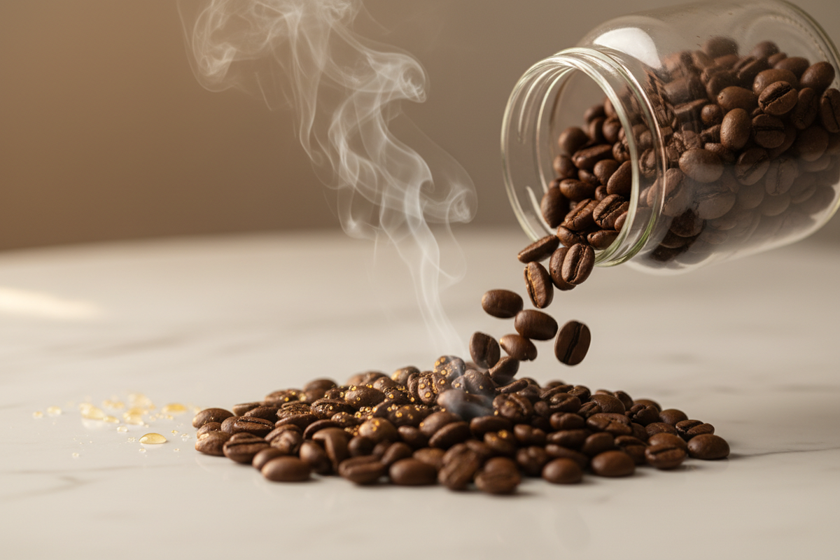 Flavored Coffee Infusion Process — Roasted Beans with Aromatic Oil