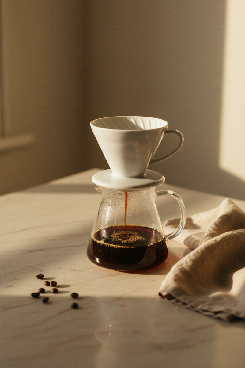 Steaming mug of fresh-brewed coffee beside a subscription delivery box on white marble — Cozy Notes Coffee Co. coffee subscription