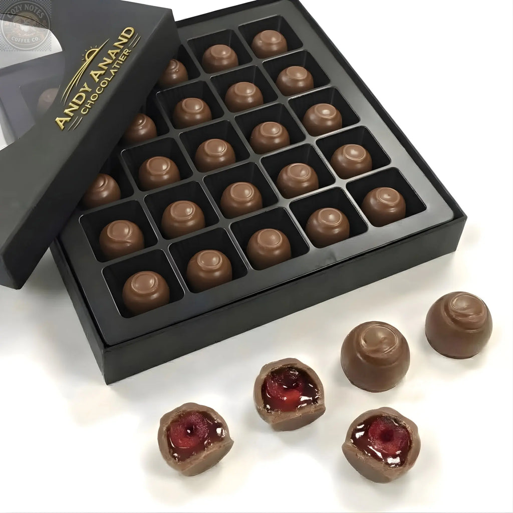 Andy Anand Sugar-Free Belgian Dark Chocolate Cherry Cordials, 25 pc – Plant-Based, Liquid Center, Diabetic-Friendly, Birthday Gift Box Andyanand