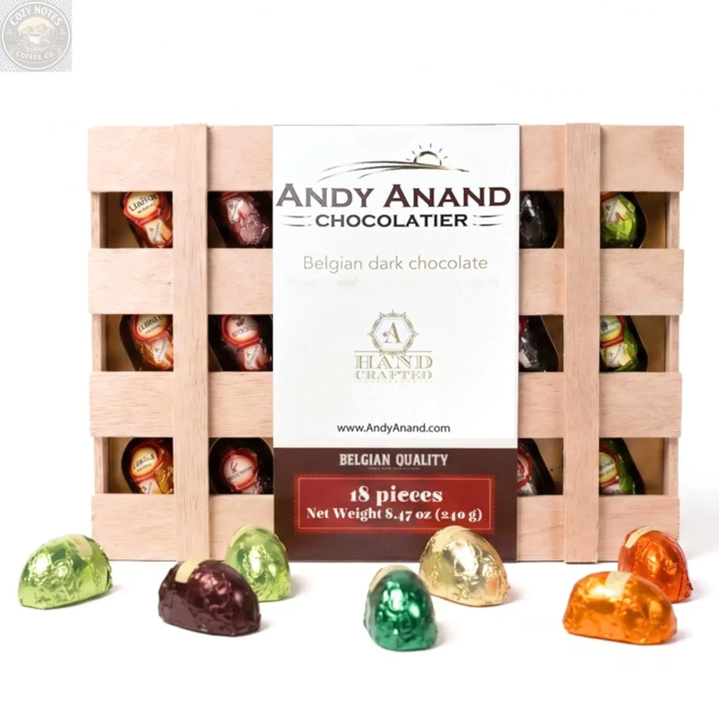 Andy Anand European Vegan Dark Chocolate Cocktail Bottles, 18 pc – Non-Alcoholic, Wooden Gift Box, 60% Cacao, Birthday & Holiday Gift Andyanand