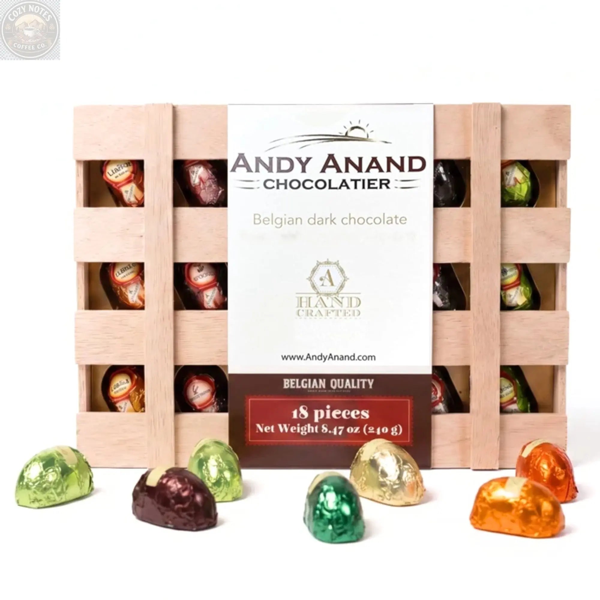 Andy Anand European Vegan Dark Chocolate Cocktail Bottles, 18 pc – Non-Alcoholic, Wooden Gift Box, 60% Cacao, Birthday & Holiday Gift Andyanand