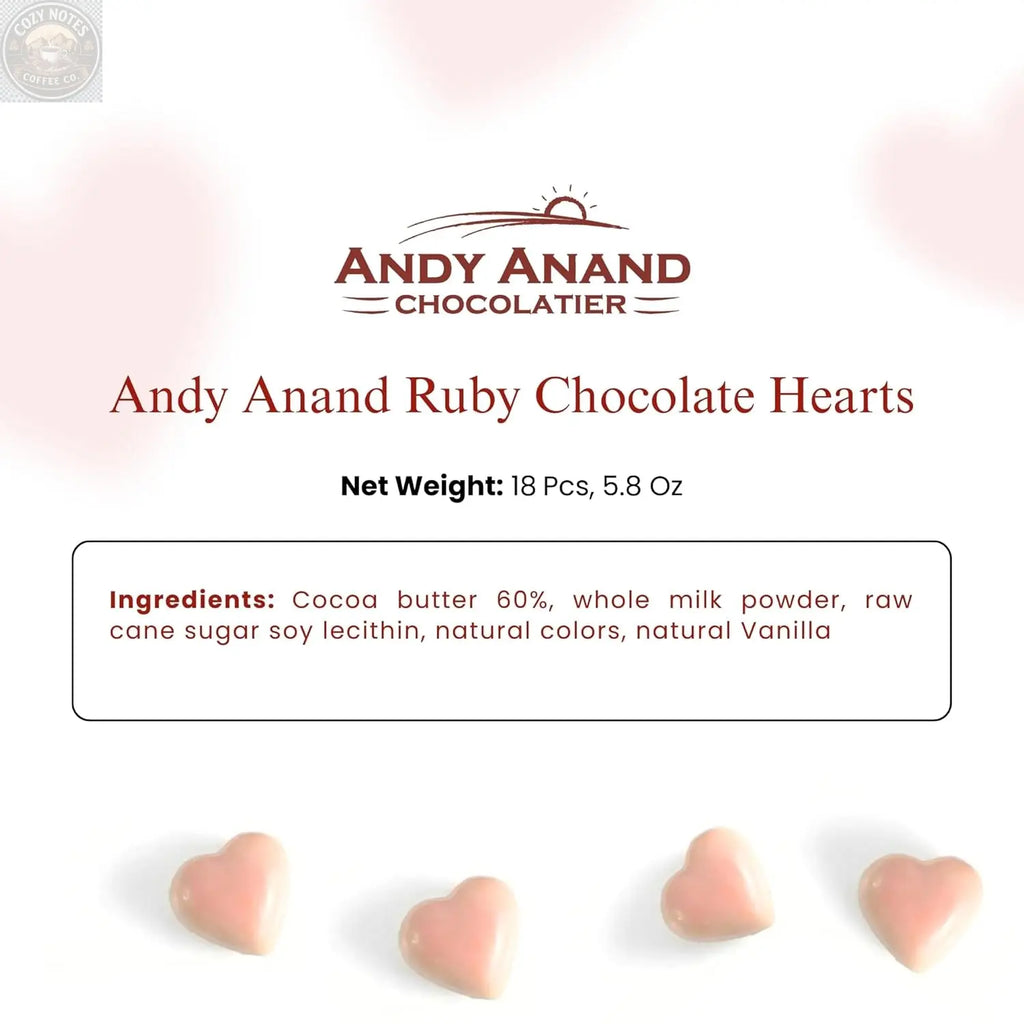 Andy Anand Ruby Chocolate Heart Truffles, 18 pc – Natural Berry-Pink Color, Fruity Flavor, Gluten-Free, Valentine's & Anniversary Gift Andyanand