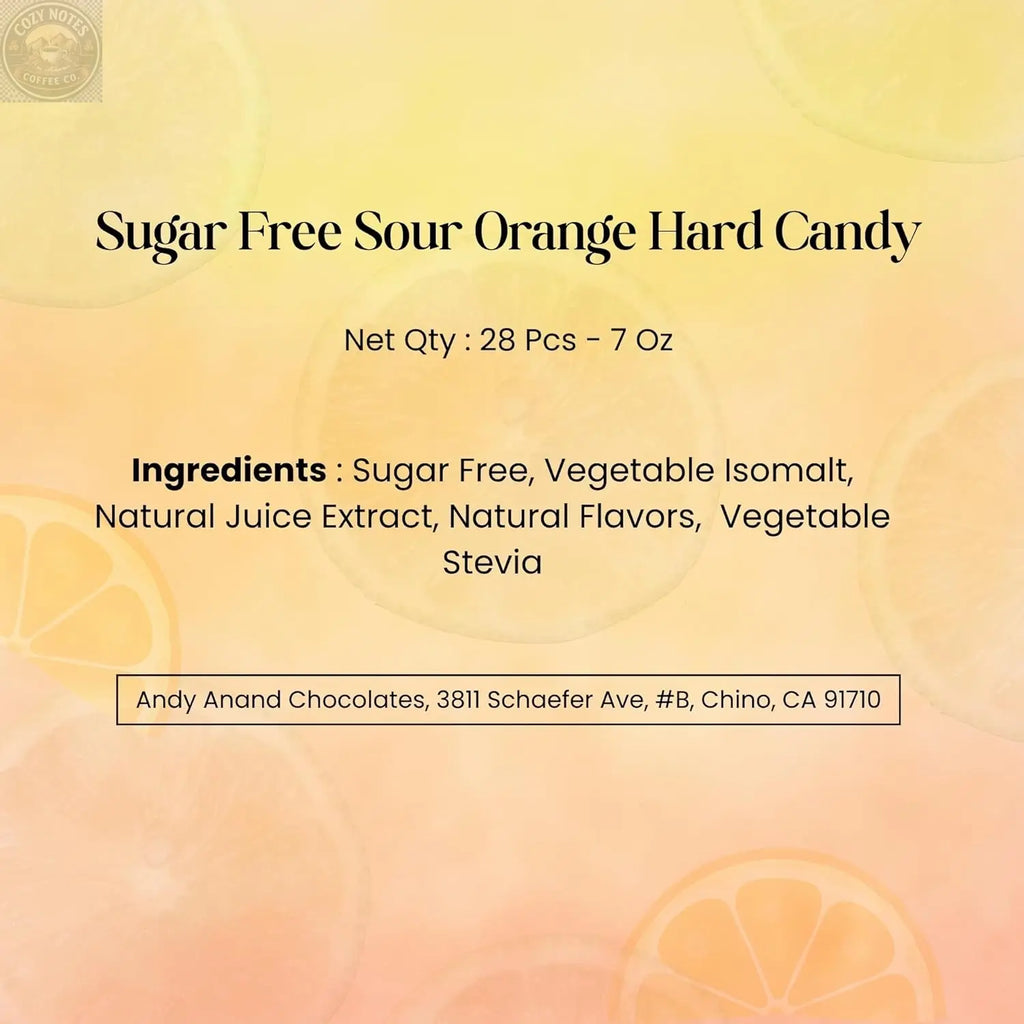 Andy Anand Sugar-Free Sour Orange Hard Candy, 28 pc, 7 oz – Copper-Kettle Boiled, Keto & Diabetic-Friendly, Gluten-Free Gourmet Gift Box Andyanand