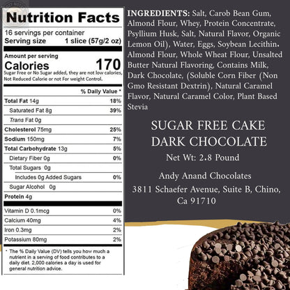 Andy Anand Sugar-Free Gluten-Free Chocolate Chip Cake, 2.8 lb – Dark Chocolate Chips, Keto & Diabetic-Friendly, No Preservatives Gift Box Andyanand