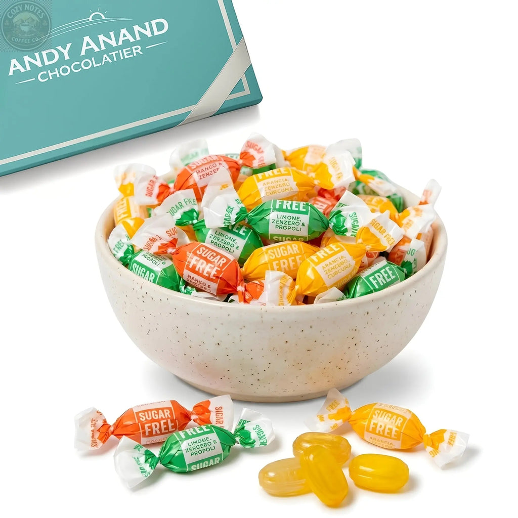 Andy Anand Sugar-Free Ginger Candy, 55 pc, 7 oz – Orange, Mango & Lemon Flavors, Made in Italy, Imported Keto & Diabetic-Friendly Gift Box Andyanand