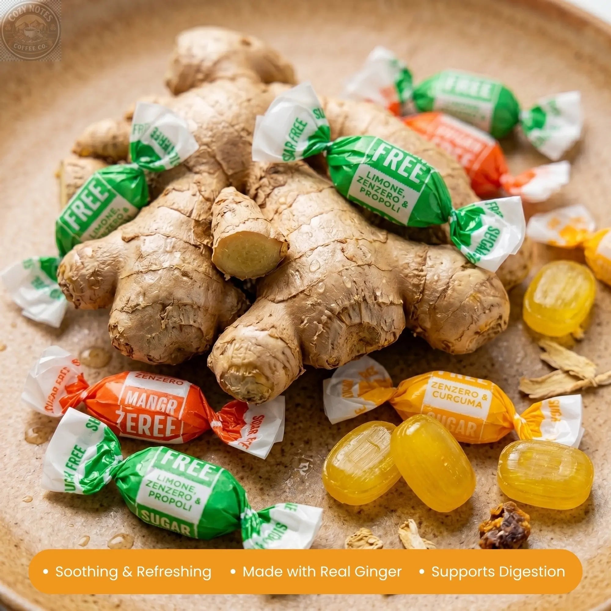 Andy Anand Sugar-Free Ginger Candy, 55 pc, 7 oz – Orange, Mango & Lemon Flavors, Made in Italy, Imported Keto & Diabetic-Friendly Gift Box Andyanand