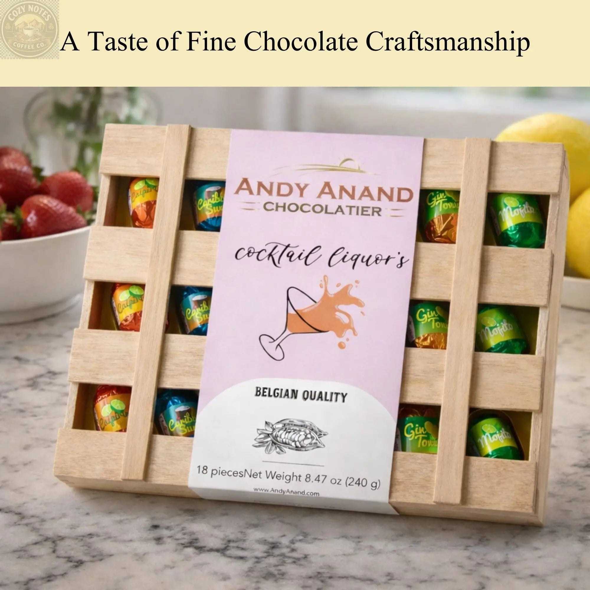 Andy Anand European Cocktail-Flavored Dark Chocolate Bottles, 18 pc, 11.5 oz – Mojito, Limoncello & Gin Tonic, Vegan Birthday Gift Box Andyanand