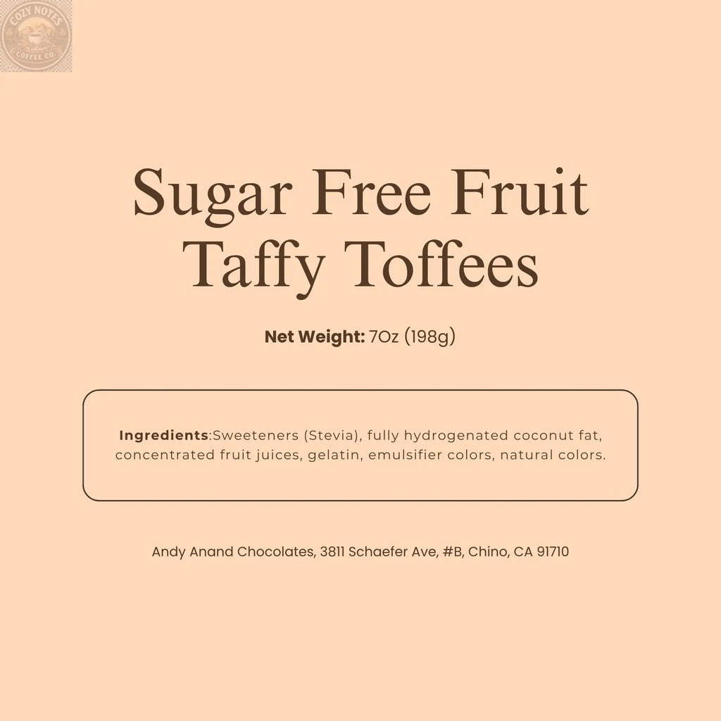 Andy Anand Sugar-Free European Fruit Taffy Toffees, 35 pc, 7 oz – Strawberry, Orange & Lemon, Gluten-Free, Diabetic-Friendly Gift Box Andyanand