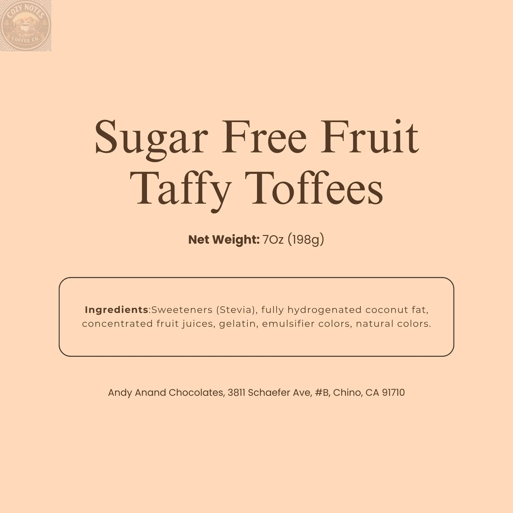 Andy Anand Sugar-Free European Fruit Taffy Toffees, 35 pc, 7 oz – Strawberry, Orange & Lemon, Gluten-Free, Diabetic-Friendly Gift Box Andyanand