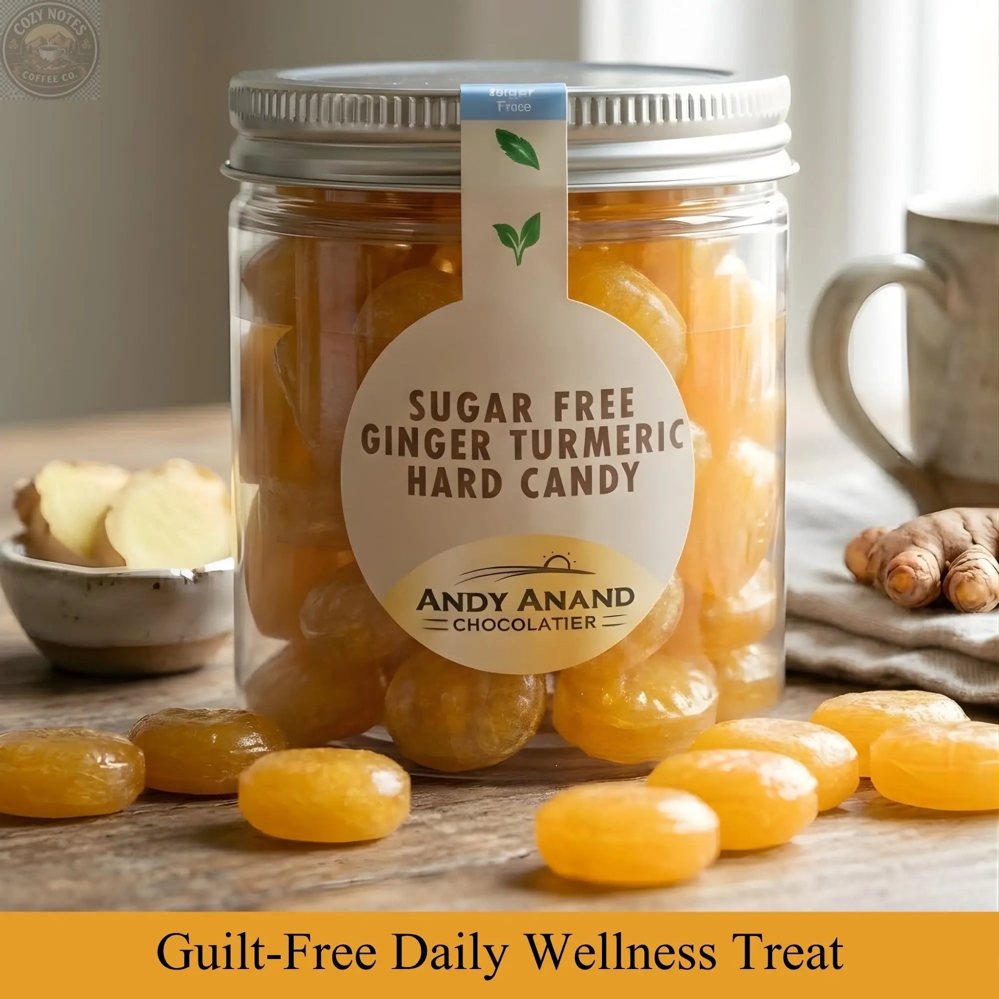 Andy Anand Sugar-Free European Ginger Turmeric Hard Candy, 50 pc, 7 oz – Vegan, Keto, Low-Calorie, Diabetic-Friendly Gourmet Gift Box Andyanand
