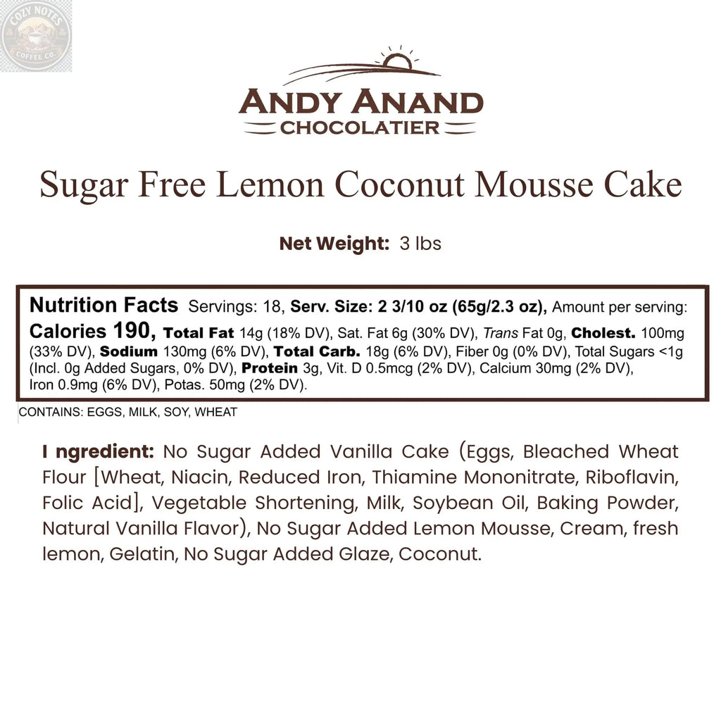 Andy Anand Sugar-Free Lemon Coconut Cheesecake, 9-Inch, 2.9 lb – Keto, Bright Citrus & Toasted Coconut, Diabetic-Friendly Birthday Gift Andyanand