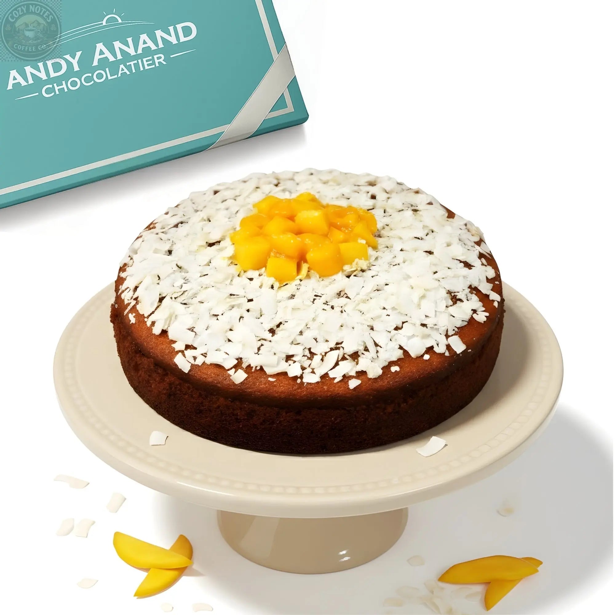 Andy Anand Sugar-Free Mango Coconut Cake, 2.5 lb – Keto & Diabetic-Friendly, Fresh Mango Purée, Toasted Coconut, No Preservatives Gift Box Andyanand
