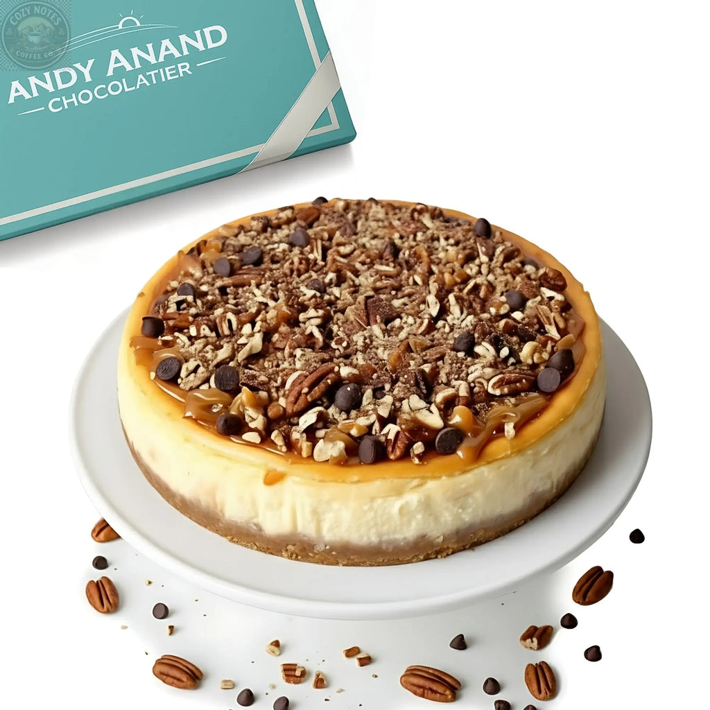 Andy Anand Sugar-Free Turtle Cheesecake, 9-Inch, 2 lb – Caramel, Pecans & Dark Chocolate, Diabetic-Friendly, California Cream Cheese Gift Andyanand