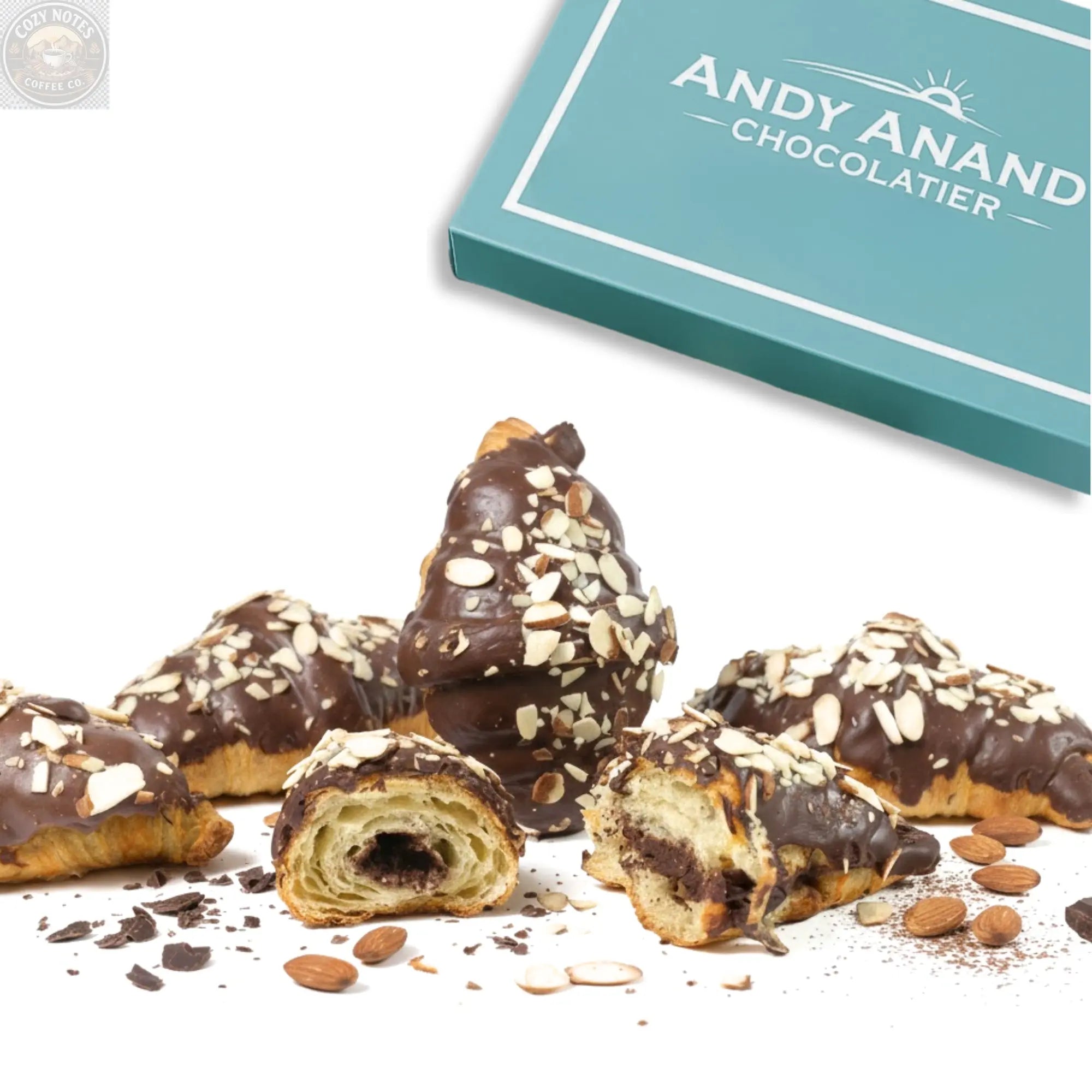 Andy Anand Dark Chocolate Almond Croissant Cake, 10 pc, 2 lb – Hand-Baked, Buttery Flaky Pastry, Toasted Almonds, Gourmet Birthday Gift Box Andyanand
