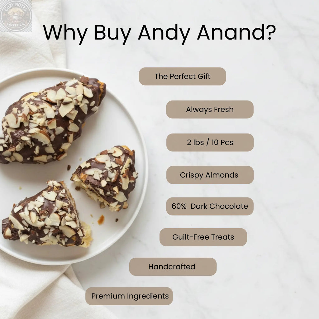 Andy Anand Dark Chocolate Almond Croissant Cake, 10 pc, 2 lb – Hand-Baked, Buttery Flaky Pastry, Toasted Almonds, Gourmet Birthday Gift Box Andyanand