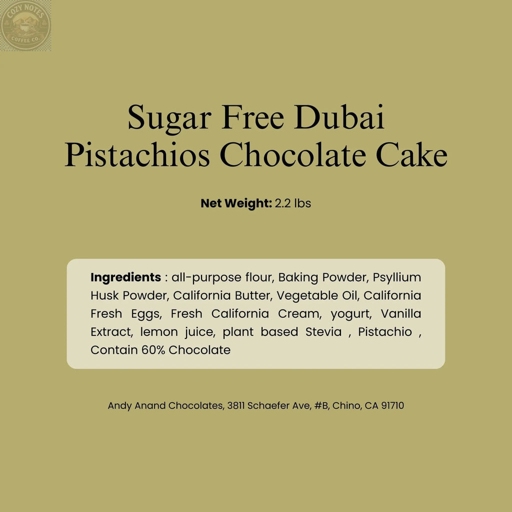 Andy Anand Sugar-Free Dubai Pistachio Chocolate Cake, 2.2 lb – Kataifi, Pistachio Cream, Keto & Diabetic-Friendly Viral Birthday Gift Box Andyanand