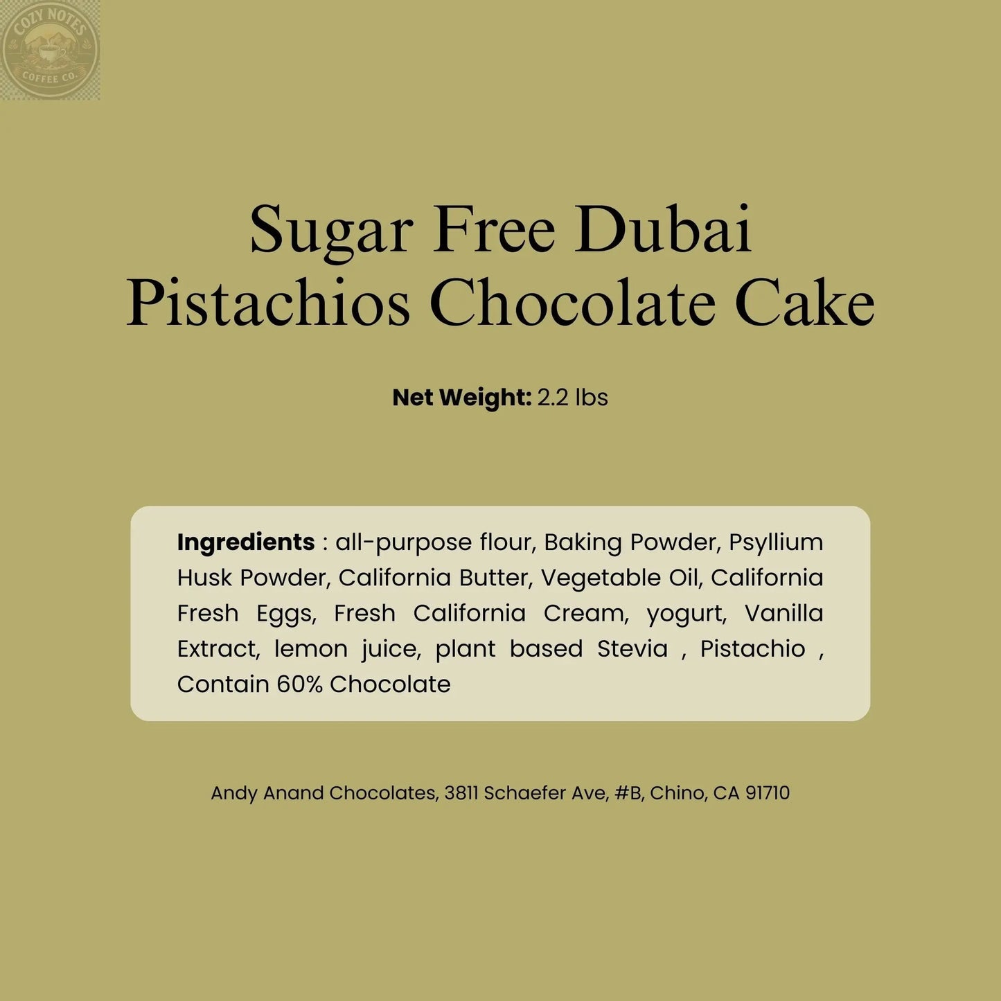 Andy Anand Sugar-Free Dubai Pistachio Chocolate Cake, 2.2 lb – Kataifi, Pistachio Cream, Keto & Diabetic-Friendly Viral Birthday Gift Box Andyanand