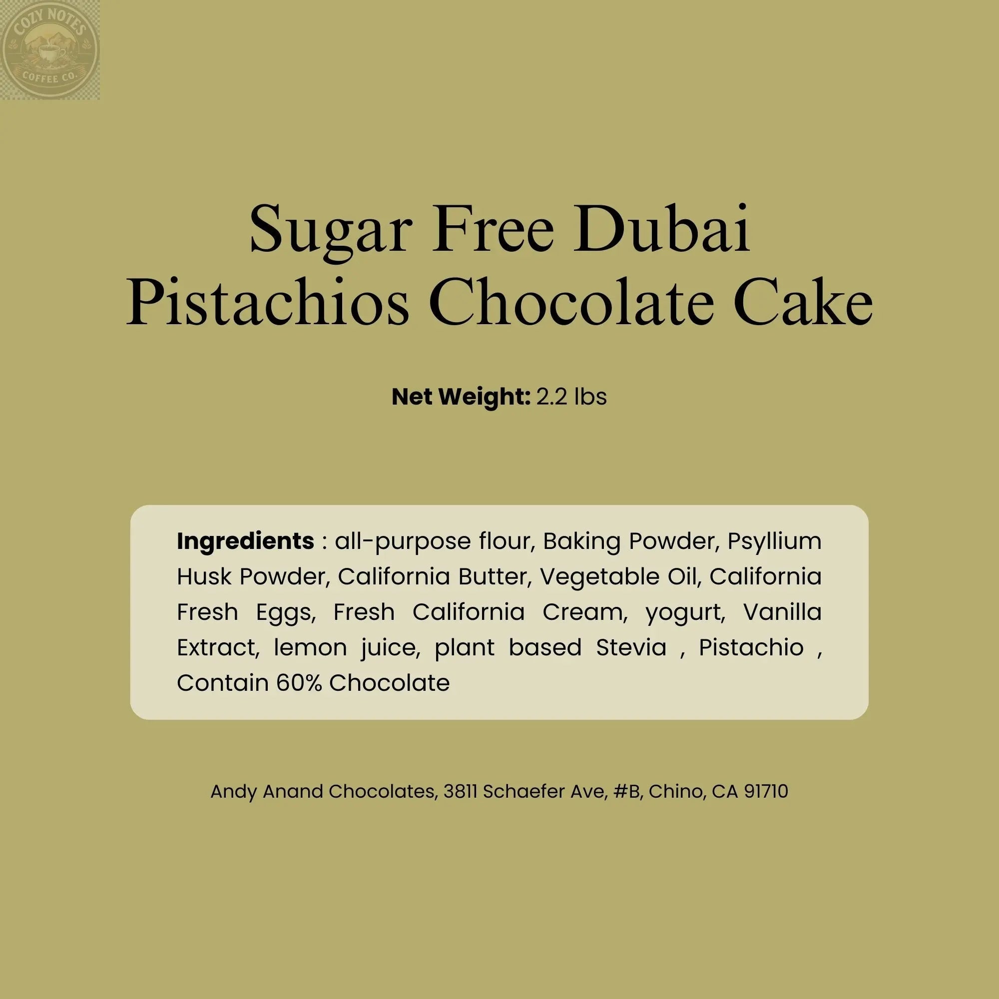 Andy Anand Sugar-Free Dubai Pistachio Chocolate Cake, 2.2 lb – Kataifi, Pistachio Cream, Keto & Diabetic-Friendly Viral Birthday Gift Box Andyanand