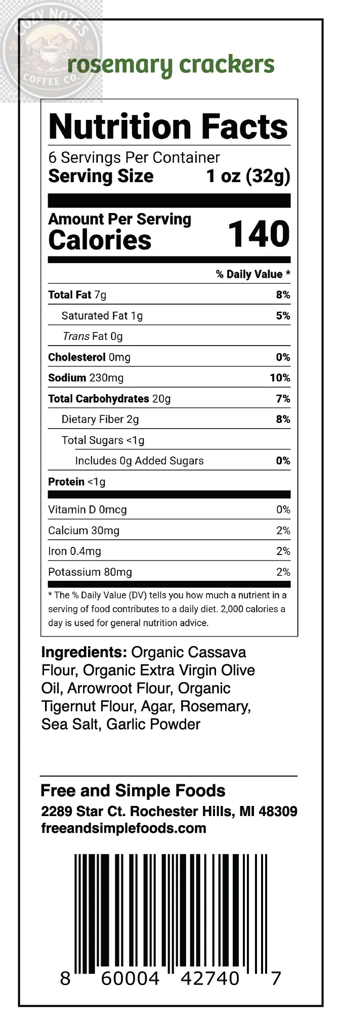Rosemary crackers Free and Simple Foods