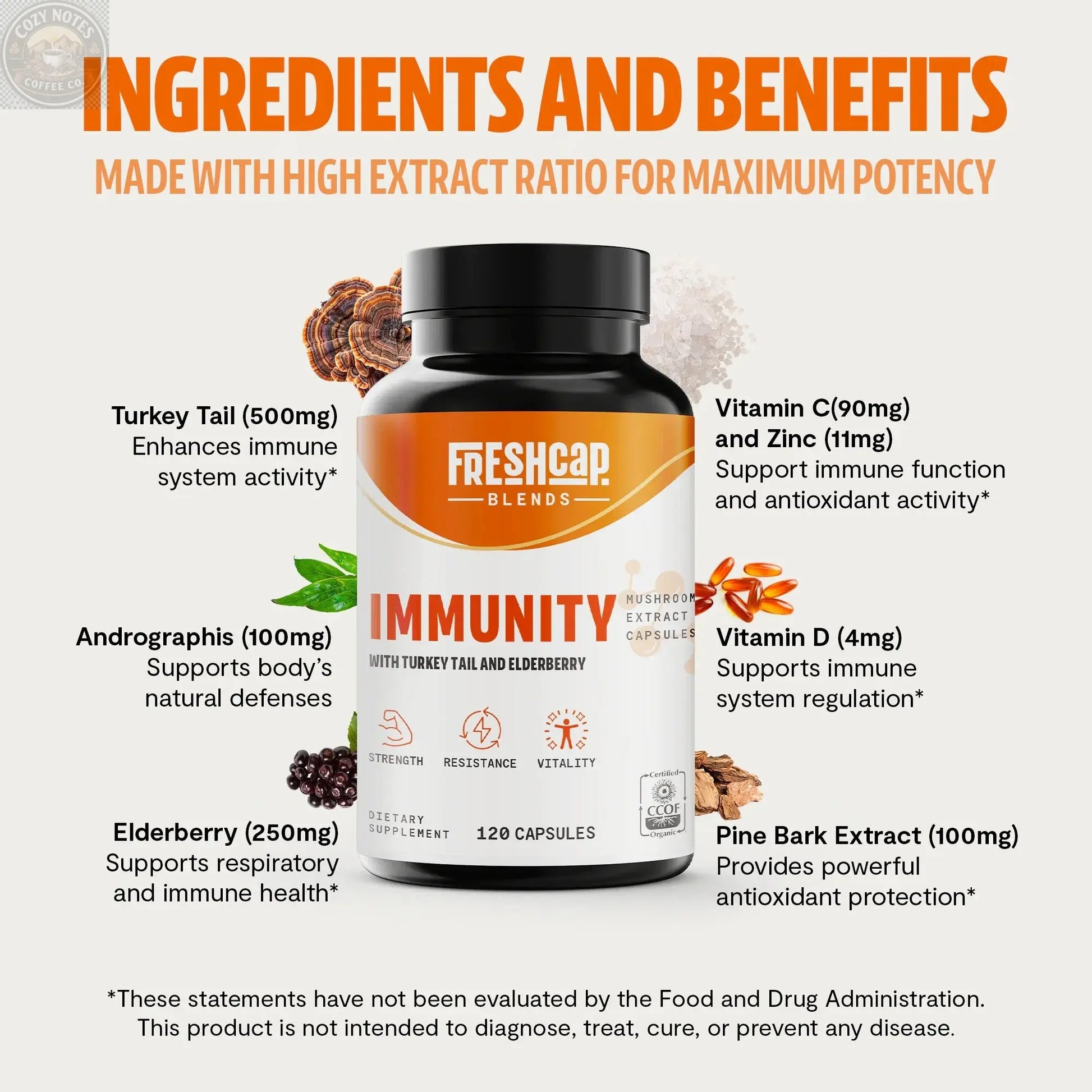 Immunity Blend Capsules, 120 count FreshCap Mushrooms