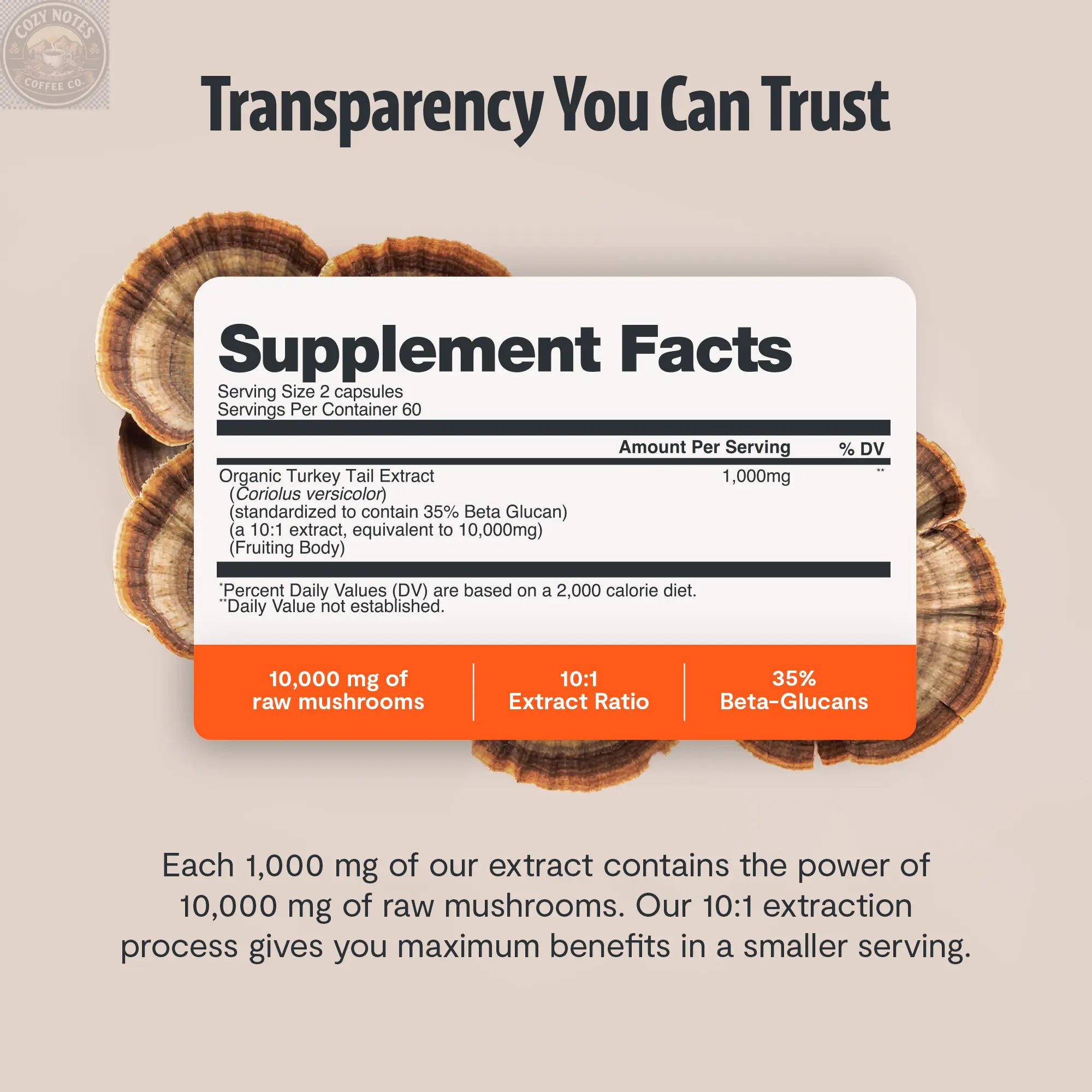 Organic Turkey Tail Mushroom Capsules FreshCap Mushrooms