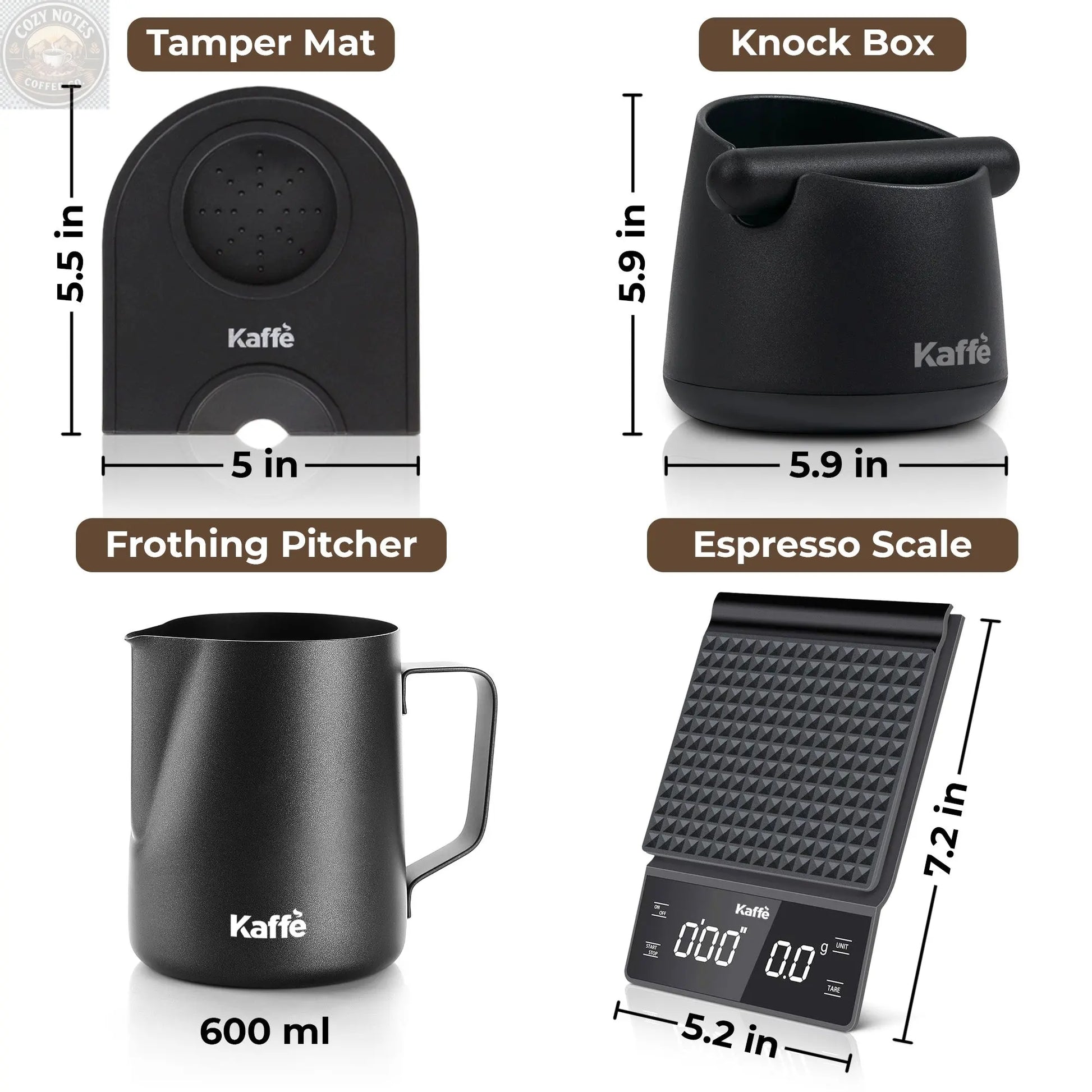 Espresso Starter Kit (Knock Box, Coffee Scale, Tamper Mat, Milk Pitcher), KF1190 Kaffe Products