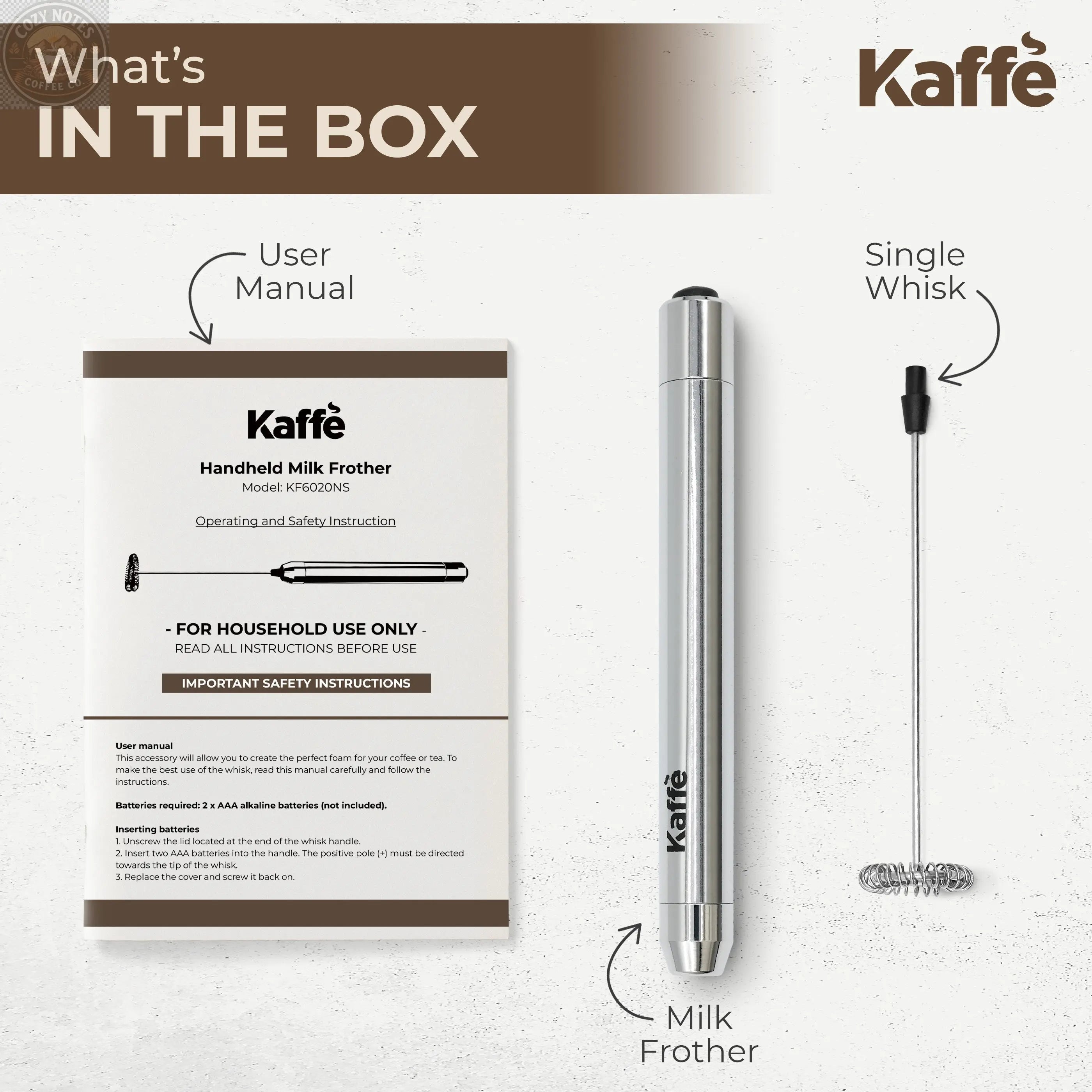 Handheld Milk Frother, KF6020NS Kaffe Products