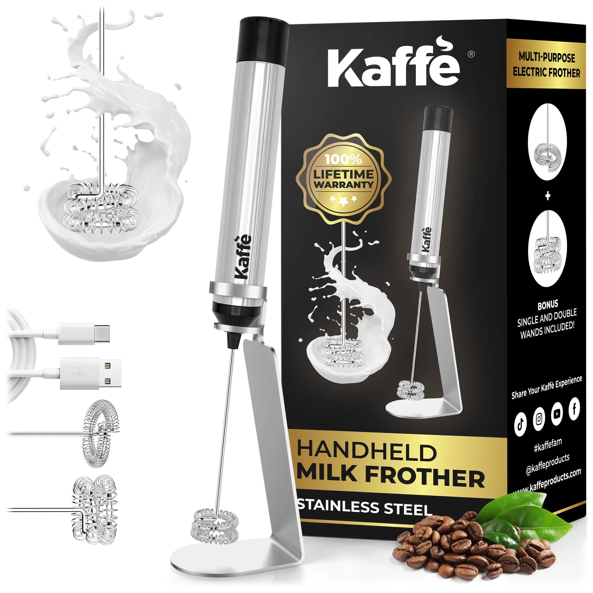 Handheld Milk Frother (USB Rechargeable), KF6022 Kaffe Products
