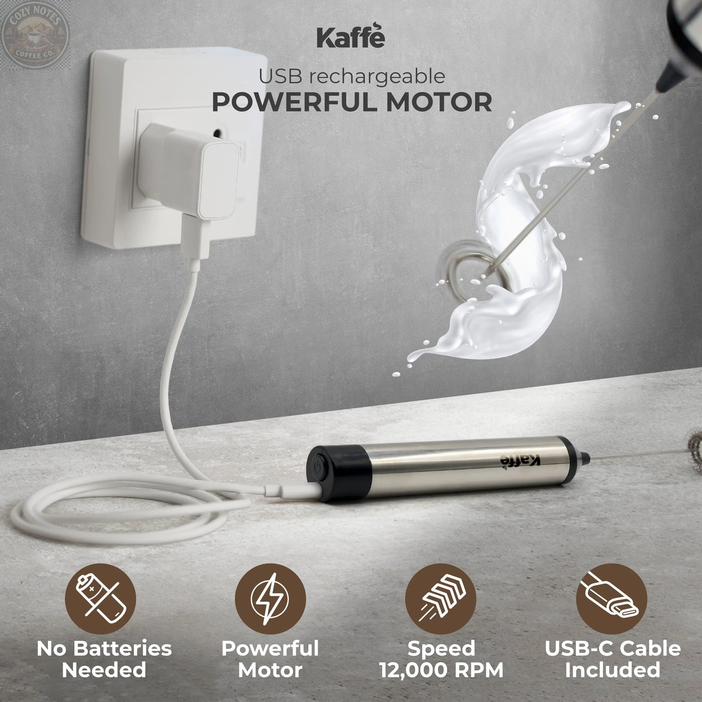 Handheld Milk Frother (USB Rechargeable), KF6022 Kaffe Products