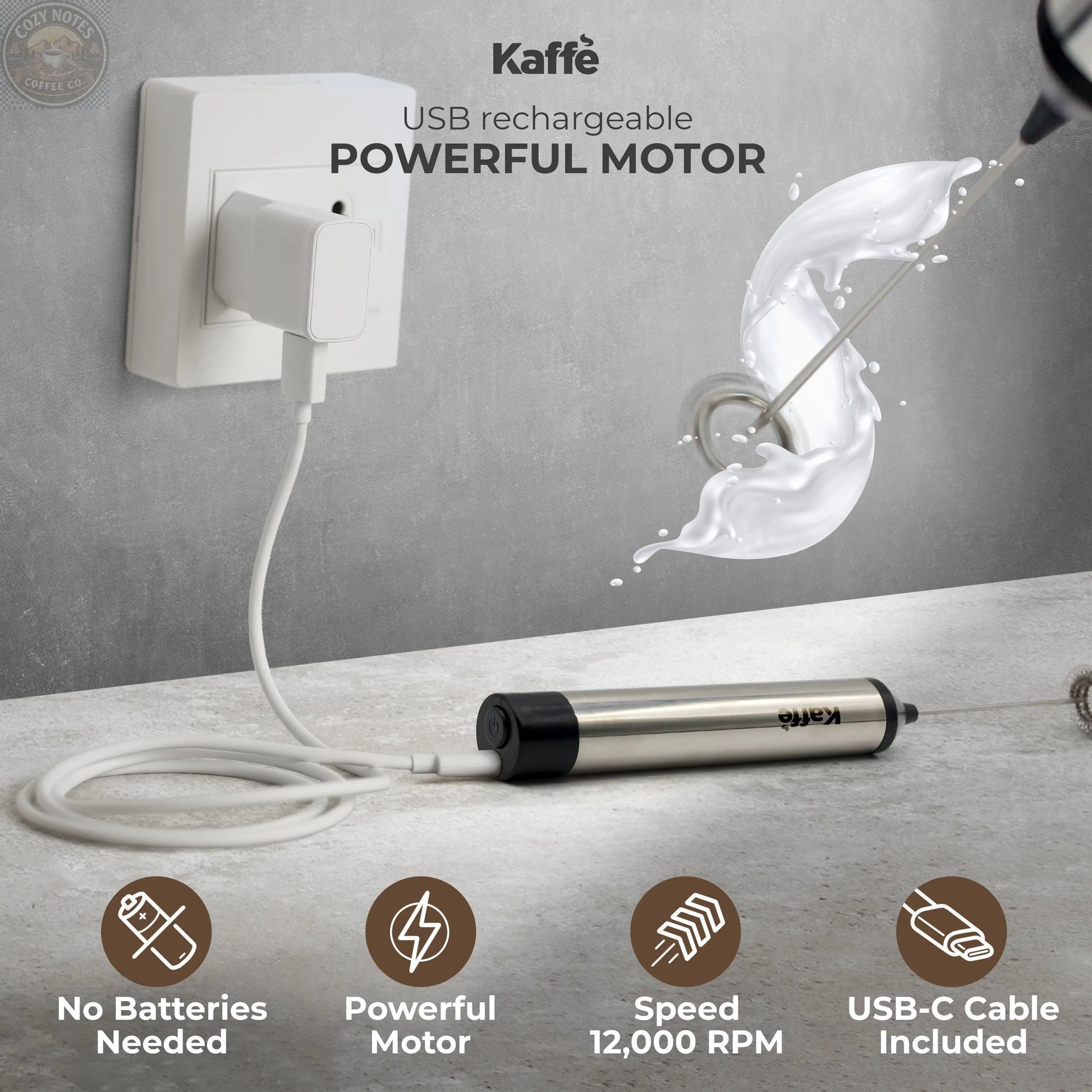 Handheld Milk Frother (USB Rechargeable), KF6022 Kaffe Products