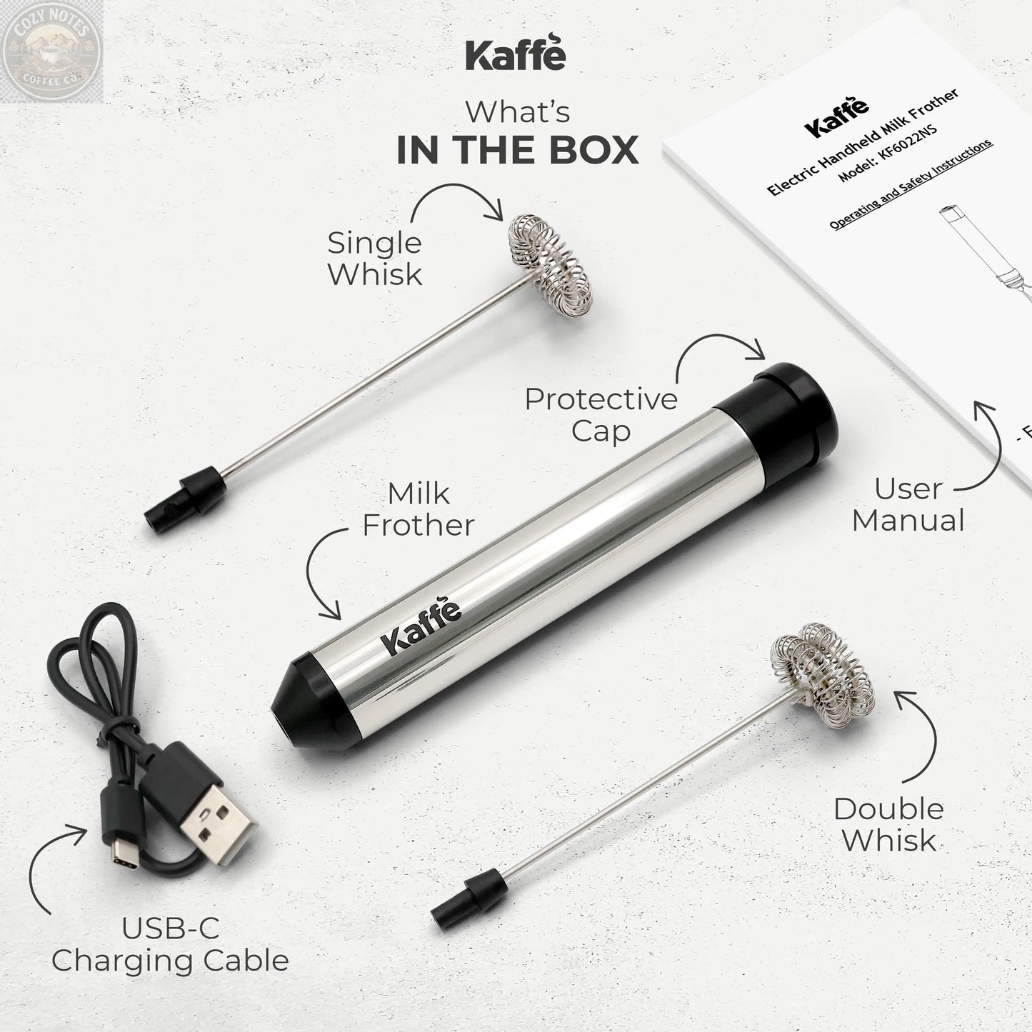 Handheld Milk Frother (USB Rechargeable), KF6022NS Kaffe Products