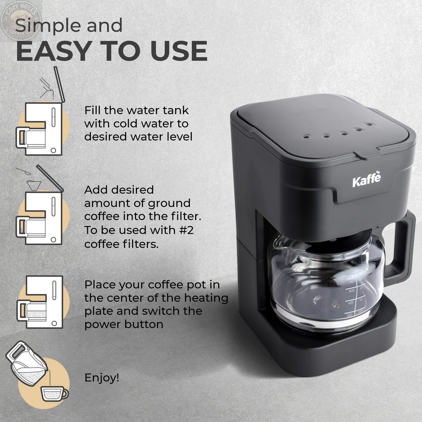 Coffee Maker (5-Cup) w/ Scoop, KFCM01 Kaffe Products