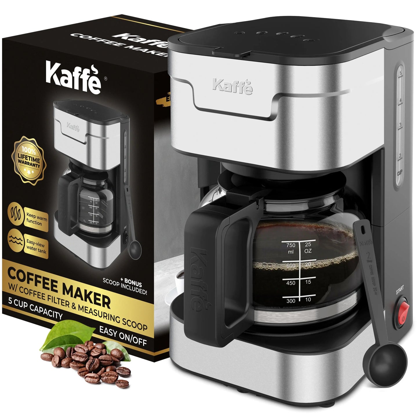 Coffee Maker (5-Cup) w/ Scoop, KFCM02 Kaffe Products