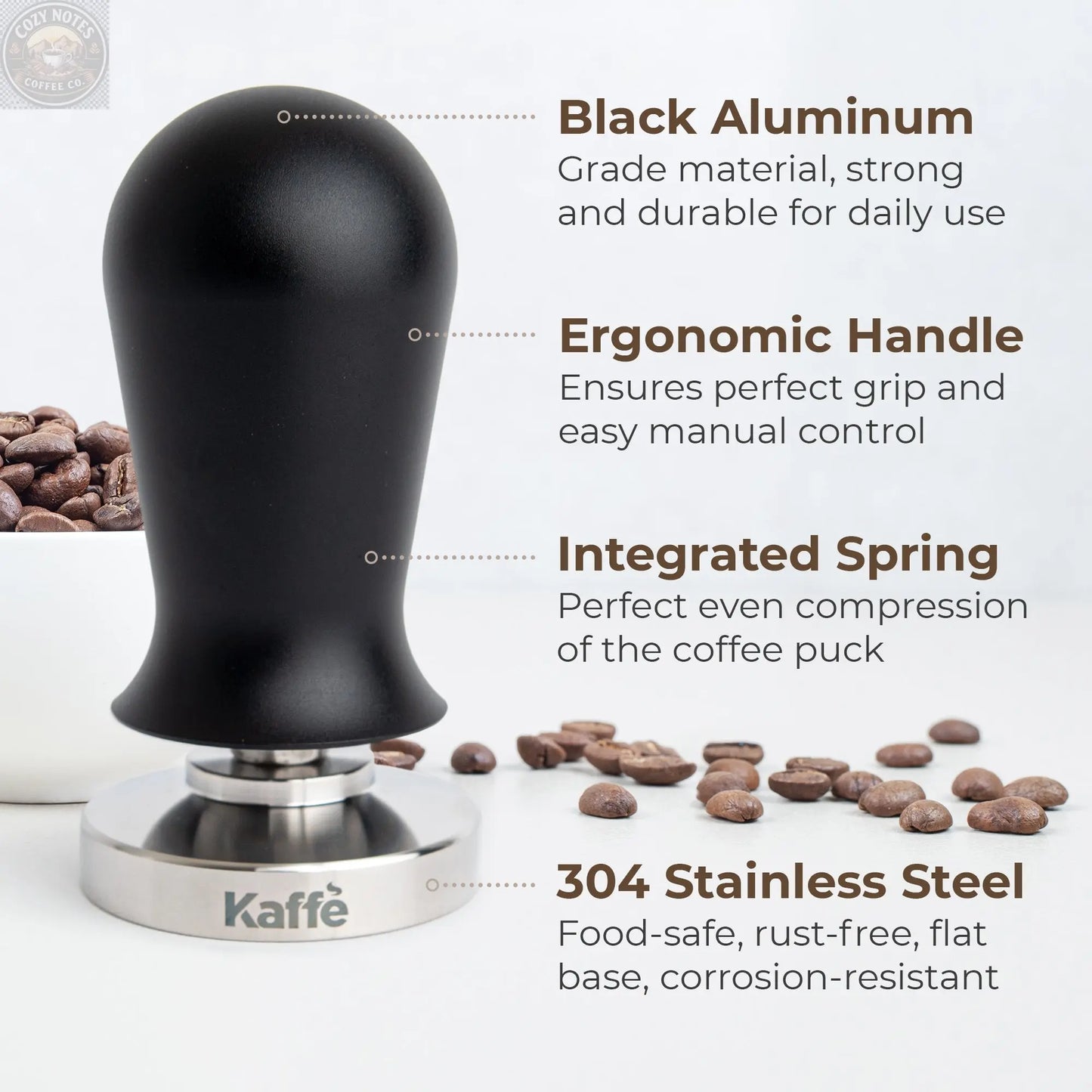 Espresso Tamper with Spring, 54mm, KFCT02-54 Kaffe Products