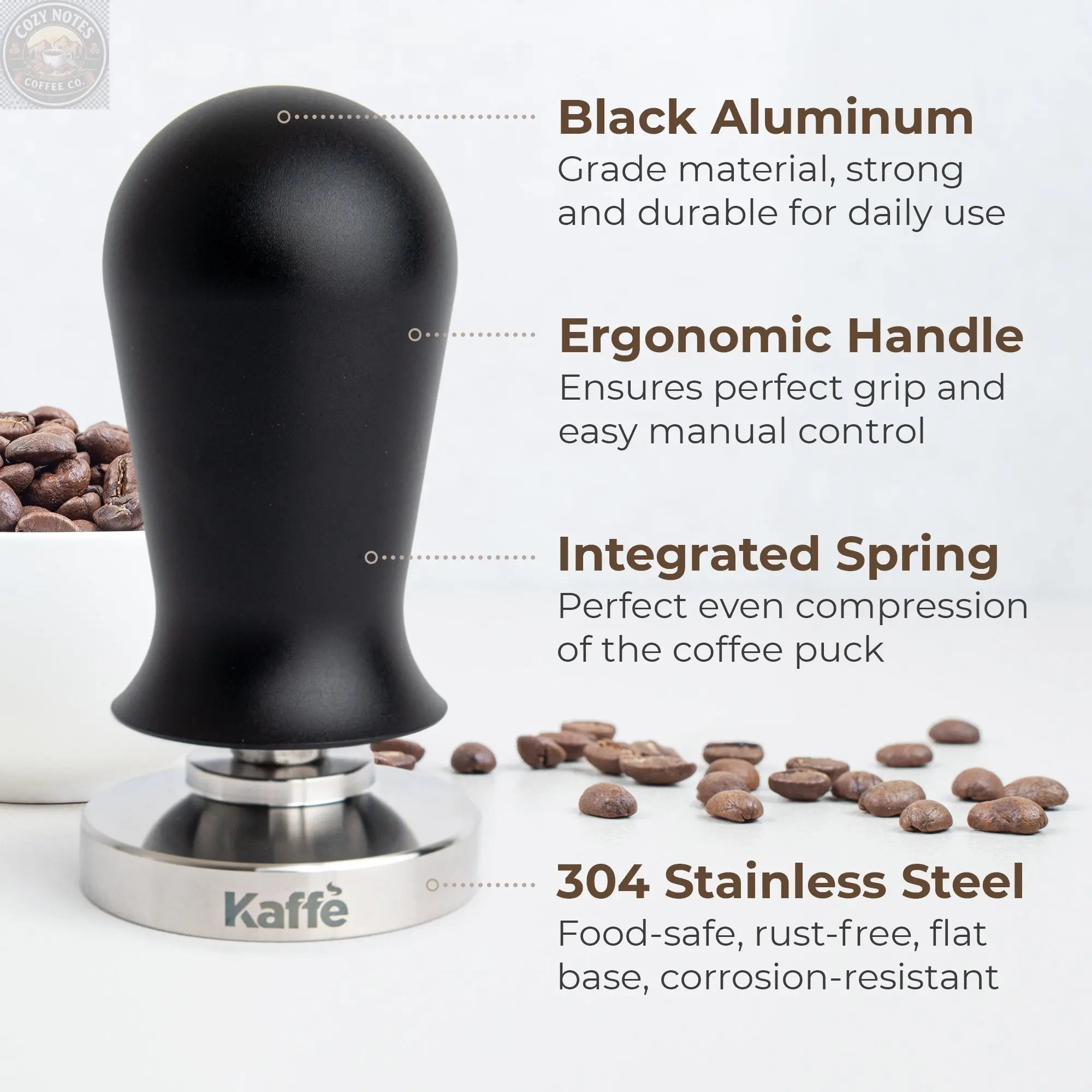 Espresso Tamper with Spring, 54mm, KFCT02-54 Kaffe Products