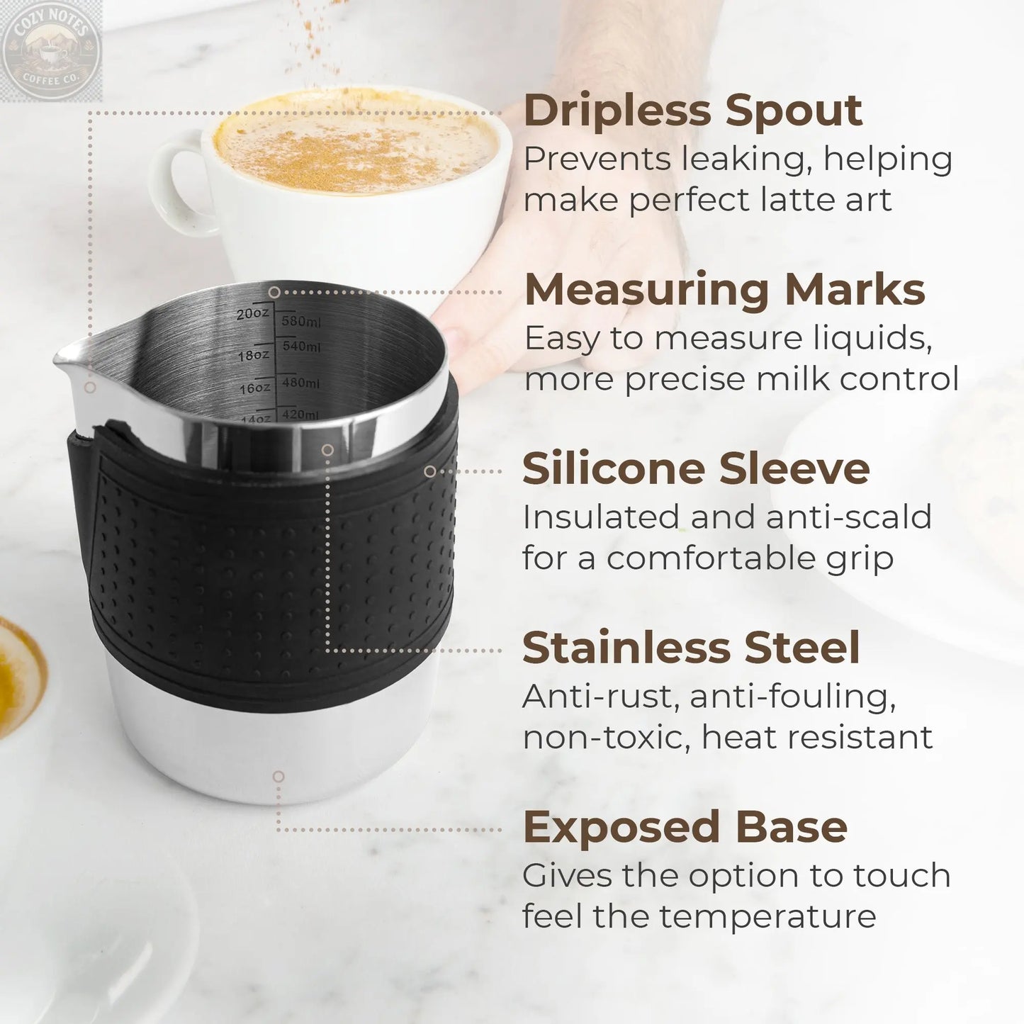 Milk Frothing Pitcher, 600 ML, KFFP01 Kaffe Products