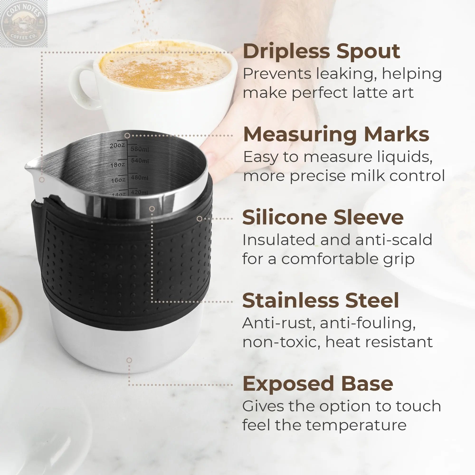 Milk Frothing Pitcher, 600 ML, KFFP01 Kaffe Products