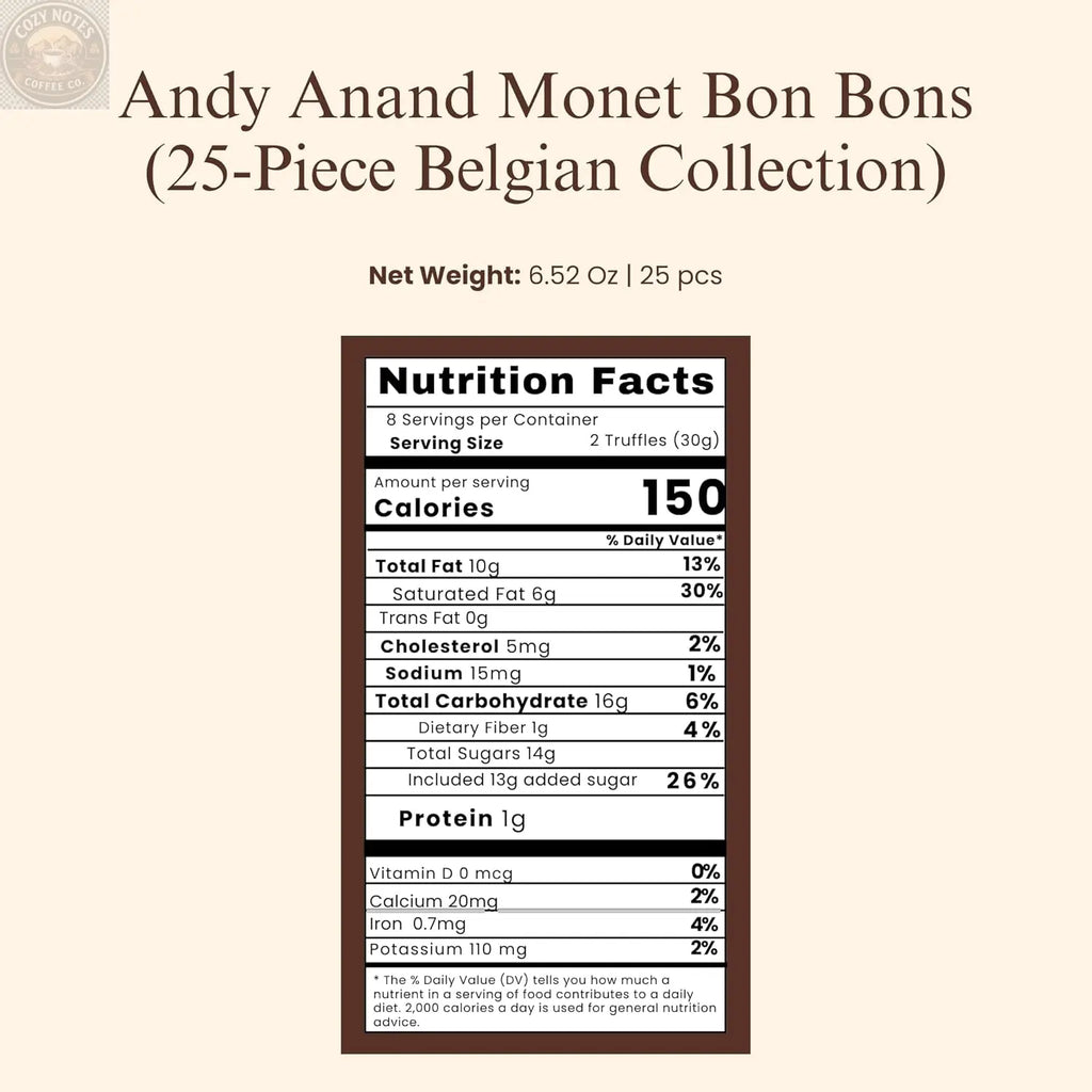Andy Anand Monet Chocolate Bonbons Gift Box, 25 pc, 6.52 oz – Gluten-Free Belgian Truffles & Pralines, Birthday & Holiday Gift Collection Andyanand