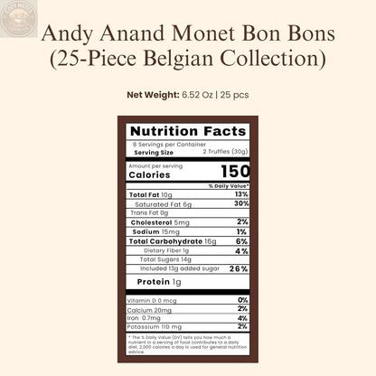 Andy Anand Monet Chocolate Bonbons Gift Box, 25 pc, 6.52 oz – Gluten-Free Belgian Truffles & Pralines, Birthday & Holiday Gift Collection Andyanand