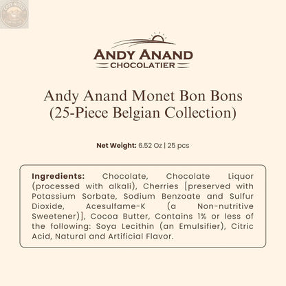 Andy Anand Monet Chocolate Bonbons Gift Box, 25 pc, 6.52 oz – Gluten-Free Belgian Truffles & Pralines, Birthday & Holiday Gift Collection Andyanand
