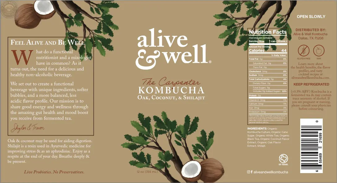 Oak & Coconut Kombucha Organic Alive & Well Kombucha