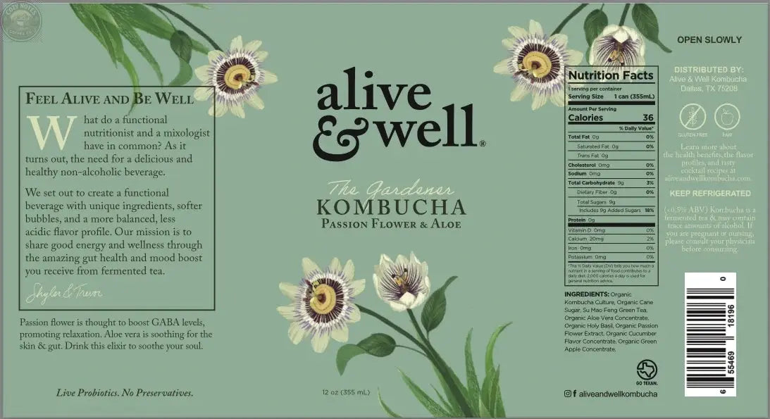Passionflower & Aloe Kombucha Organic Alive & Well Kombucha