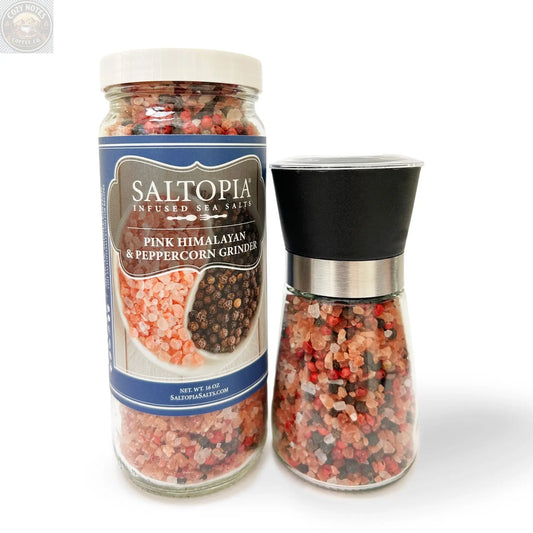 Pink Himalayan & Gourmet Peppercorn Grinder Set SALTOPIA Infused Sea Salts